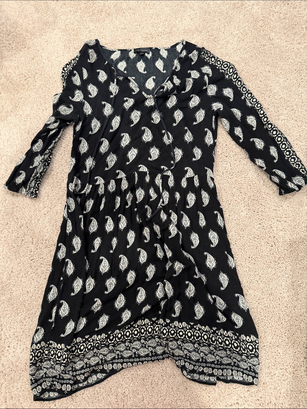 The Limited Black Paisley Long Sleeve Midi Dress